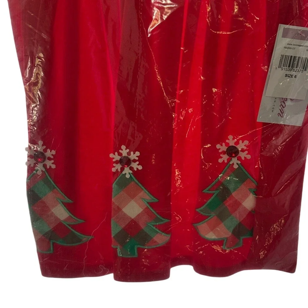 Bonnie Jean Girls Christmas Tree Dress‎ Red White Stripe Size 6